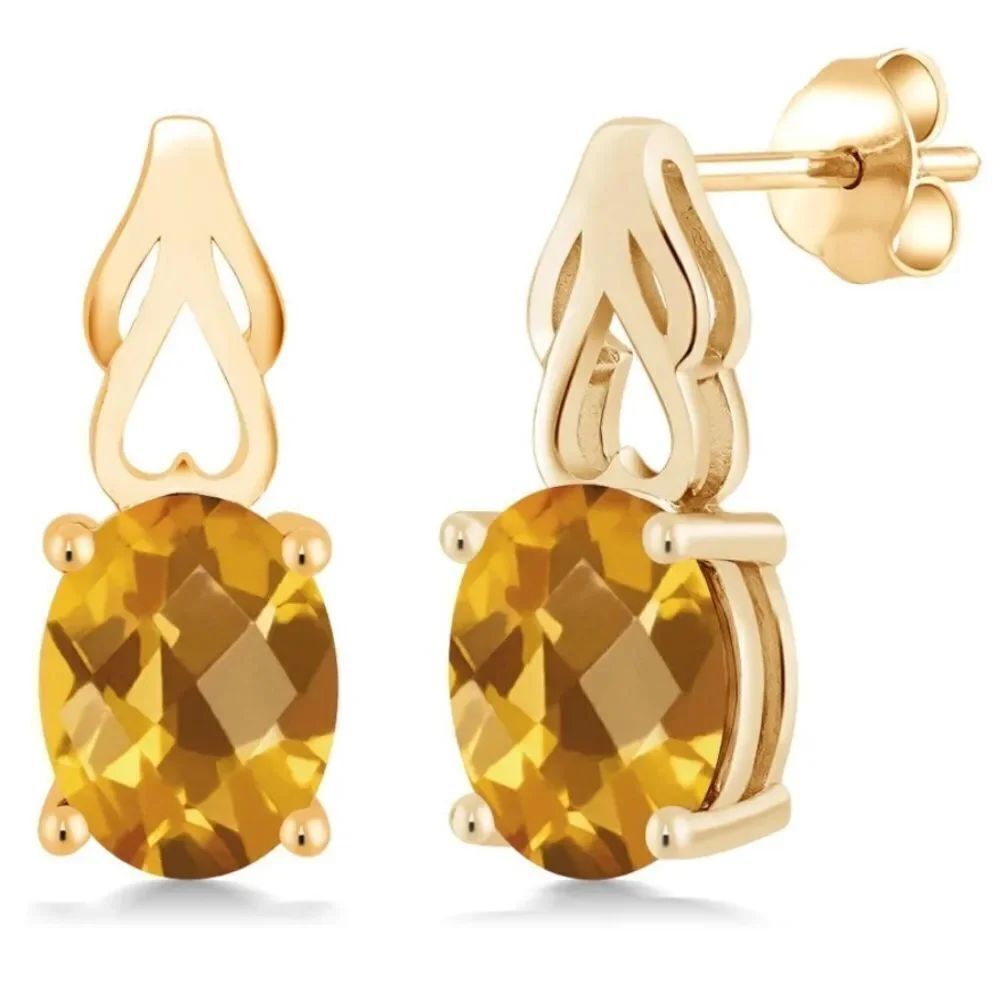 18K Yellow Gold 925 with 2.60 Cttw Madeira Citrine Oval Post Back Drop Earrings